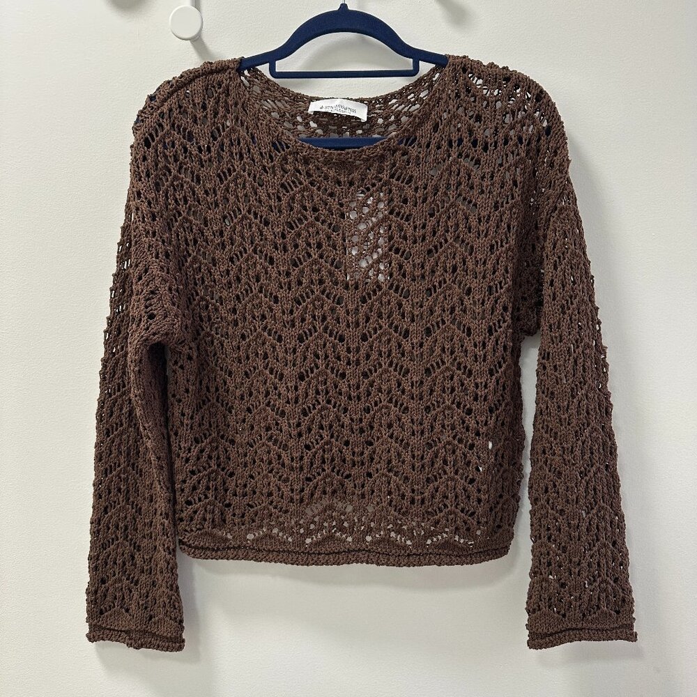 Stradivarius LS Boat Neck Open Stitch Sweater Brown Size S